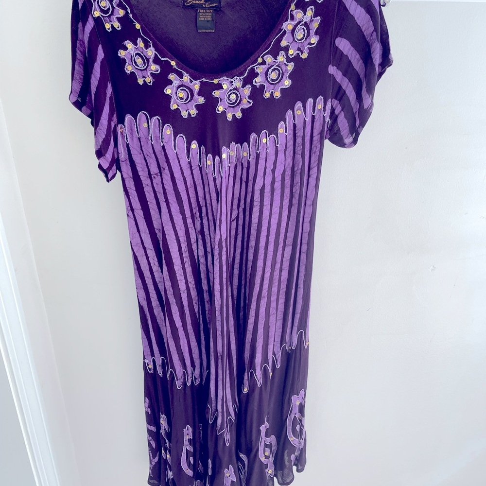 Beach wear dress with sequins and tie die print. Gently worn.